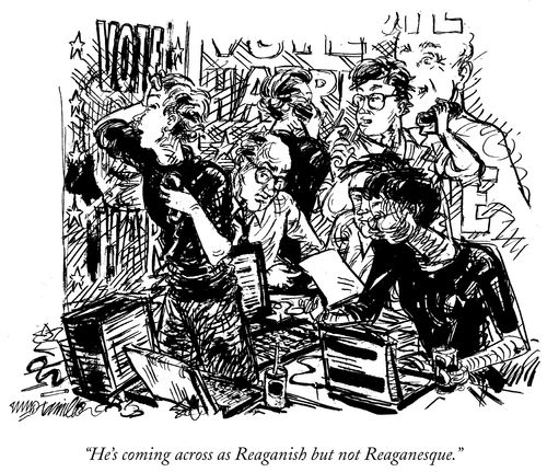"He's coming across as Reaganish but not Reaganesque."
