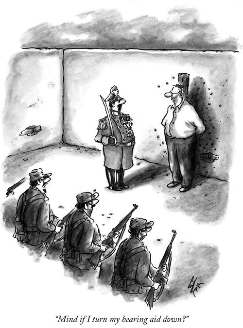 "Mind if I turn my hearing aid down?"