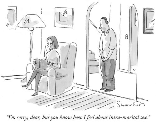 "I'm sorry, dear, but you know how I feel about intra-marital sex."