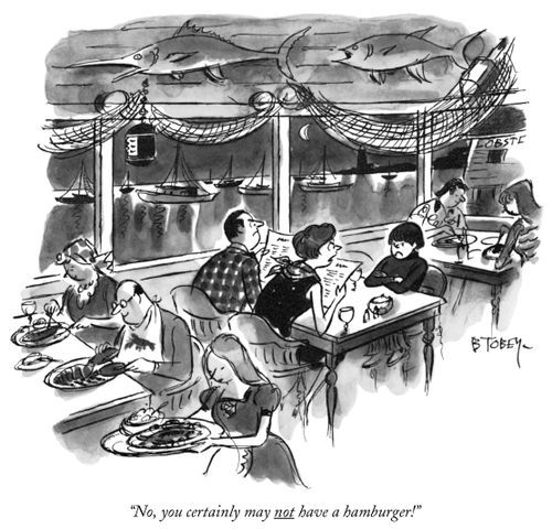 "No, you certainly may not have a hamburger!"