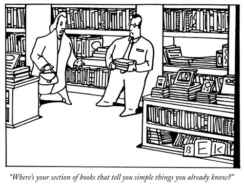 "Where's your section of books that tell you simple things you already know?"