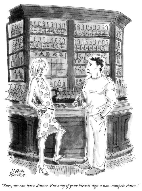 "Sure, we can have dinner. But only if your breasts sign a non-compete clause."