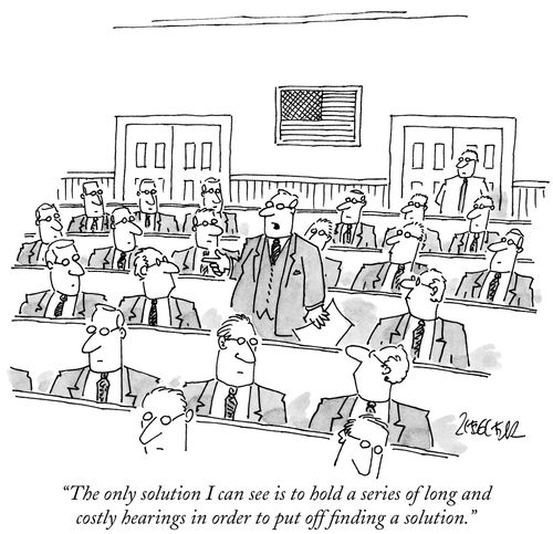 "The only solution I can see is to hold a series of long and costly hearings in order to put off finding a solution."