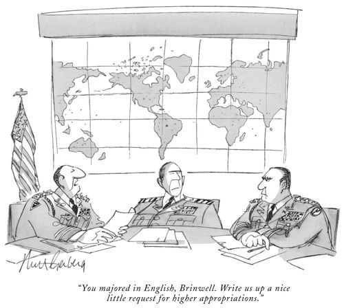 "You majored in English, Brinwell. Write us up a nice little request for higher appropriations."