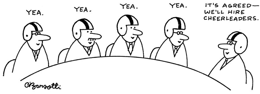 'It's agreed - we'll hire cheerleaders.'