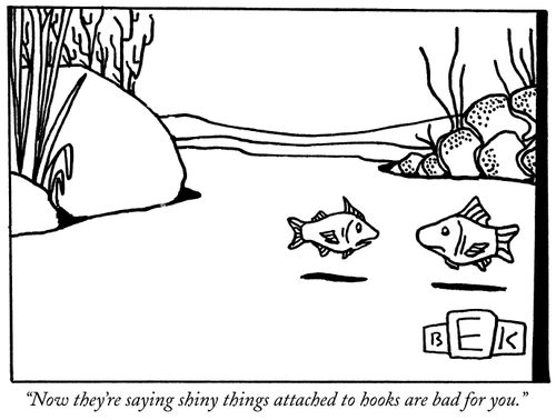 "Now they're saying shiny things attached to hooks are bad for you."