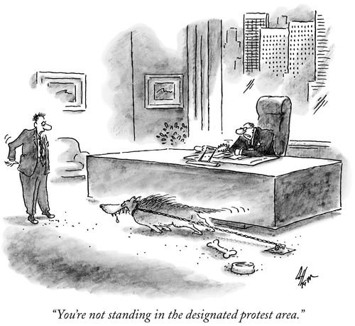 "You're not standing in the designated protest area."