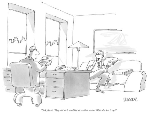 "They told me it would be and excellent resumé. What else does it say?"