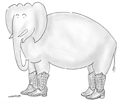 The Republican Elephant wears cowboy boots.