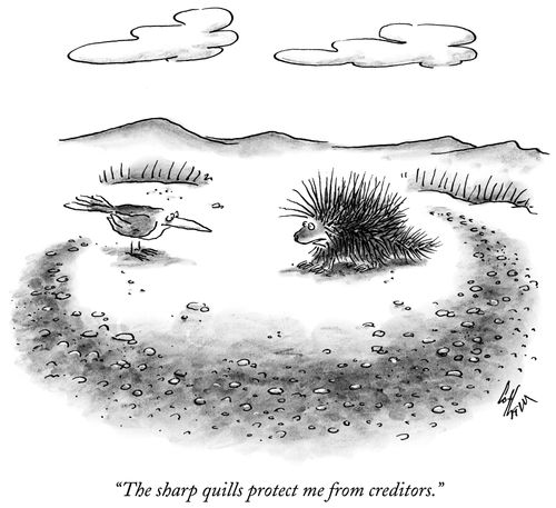 "The sharp quills protect me from creditors."