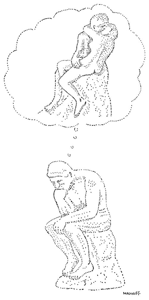 Rodin's 'The Thinker' imagines himself as Rodin's 'The Kiss'.