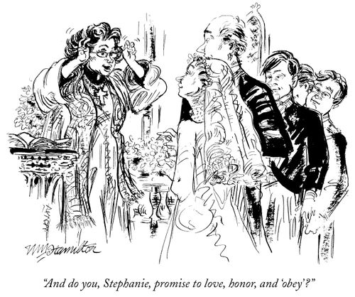 "And do you, Stephanie, promise to love, honor and 'obey'?