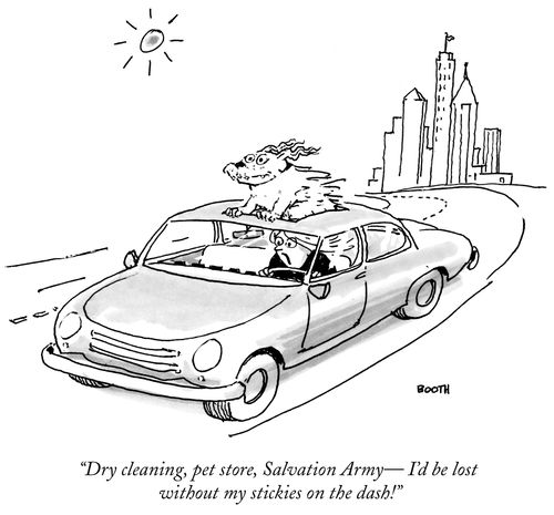 "Dry cleaning, pet store, Salvation Army - I'd be lost without my stickies on the dash!"
