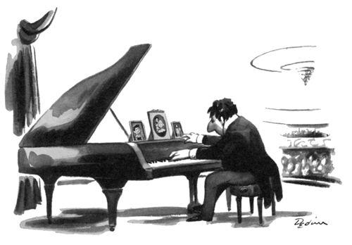 A man plays a grand piano