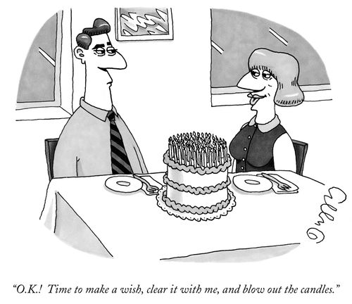 "O.K.! Time to make a wish, clear it with me, and blow out the candles."