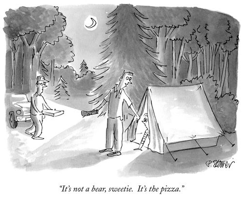 "It's not a bear, sweetie. It's the pizza."
