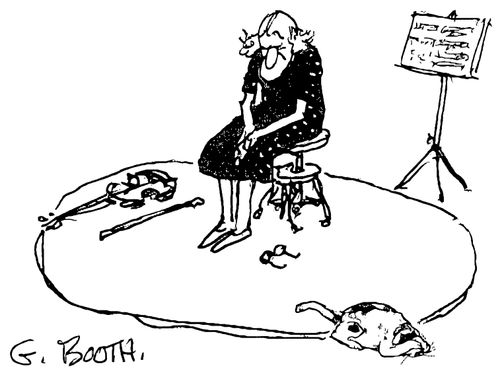 Terrible violinist gives up.
