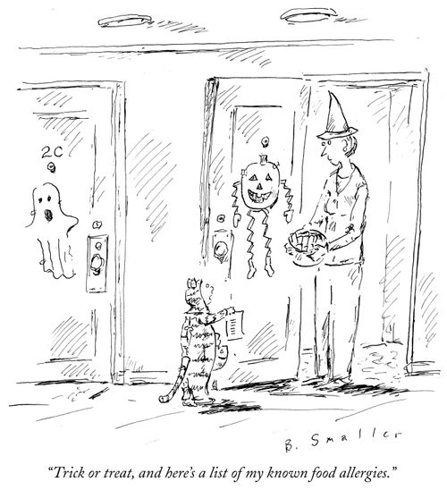"Trick or treat, and here's a list of my known food allergies."