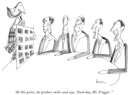 "At this point, the product smiles and says, 'Good day, Mr. Froggie'."