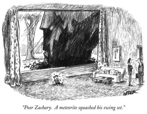 "Poor Zachary. A meteorite squashed his swing set."