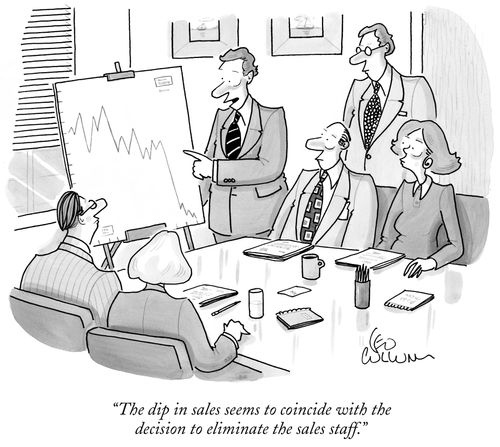 "The dip in sales seems to coincide with the decision to eliminate sales staff."