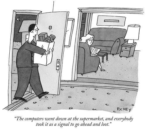 "The computers went down at the supermarket, and everybody took it as a signal to go ahead and loot."