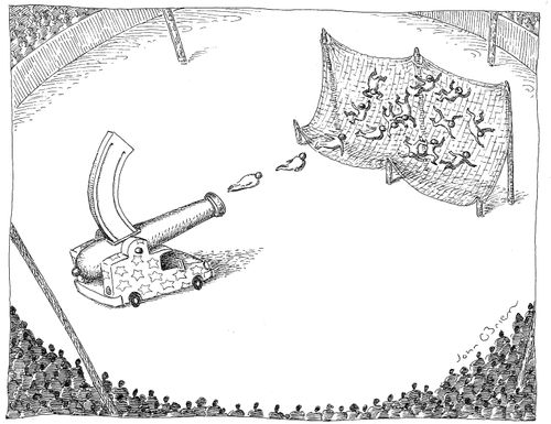 A human cannon with an extended clip