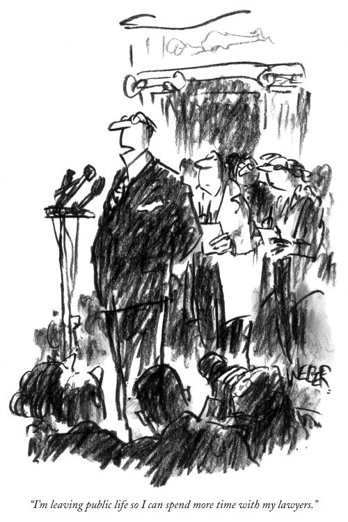 "I'm leaving public life so I can spend more time with my lawyers."