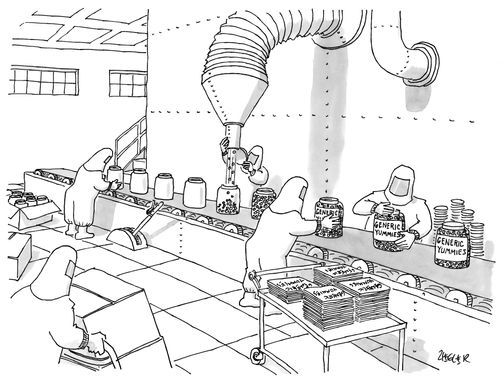 Workers in Hazmat suits make sweets