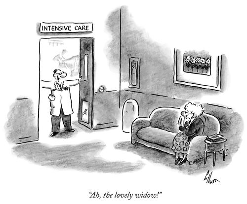 "Ah, the lovely widow!"