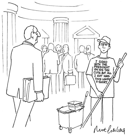 "I sided with the president on his tax cuts, but all I got was this lousy t-shirt."