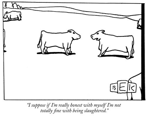 "I suppose if I'm really honest with myself I'm not totally fine with being slaughtered."
