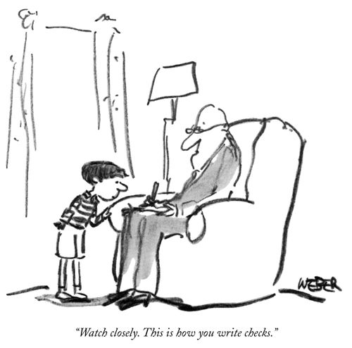 "Watch closely. This is how you write checks."