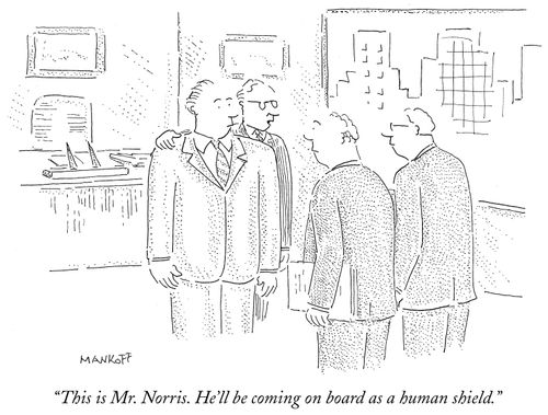 "This is Mr. Norris. He'll be coming on board as a human shield."
