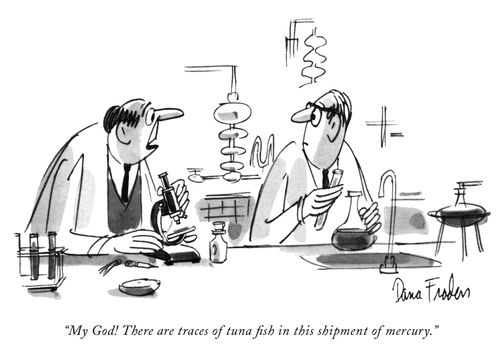 "My God! There are traces of tuna fish in this shipment of mercury."