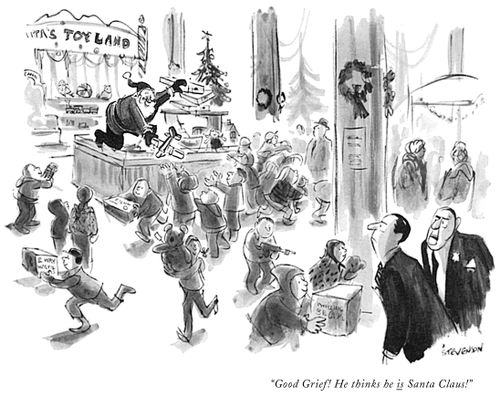 "Good Grief! He thinks he is Santa Claus!"