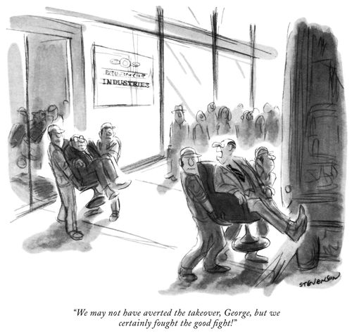 "We may not have averted the takeover, George, but we certainly fought the good fight!"