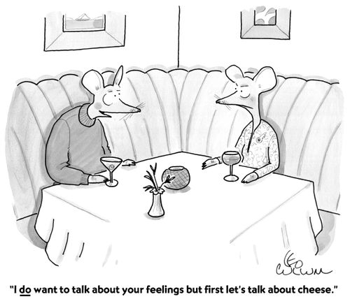 "I do want to talk about you feelings but first let's talk about cheese."