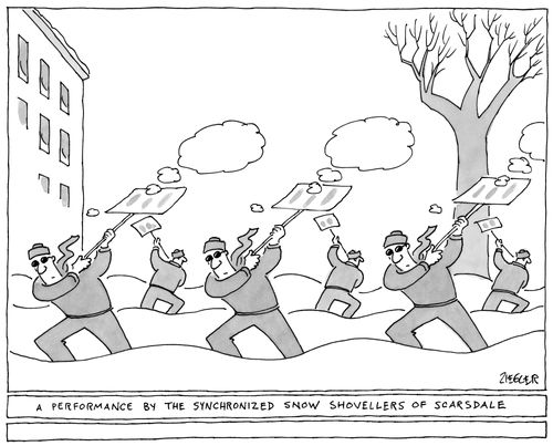 A performance by the synchronized snow shovellers of scarsdale