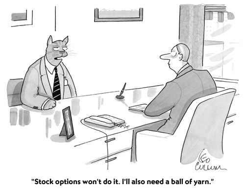 "Stock options won't do it. I'll also need a ball of yarn."