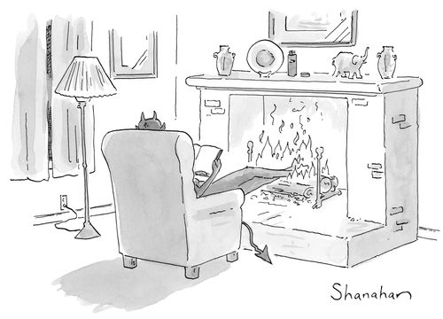 Devil warming his feet on the fire