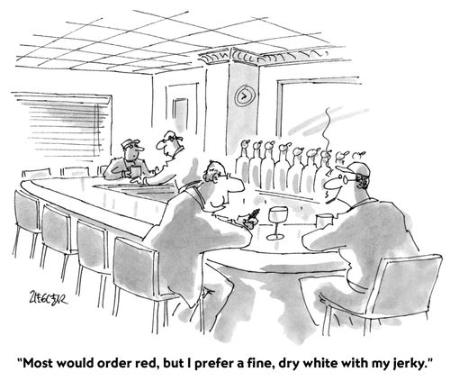"Most would order red, but I prefer a fine, dry white with my jerky."