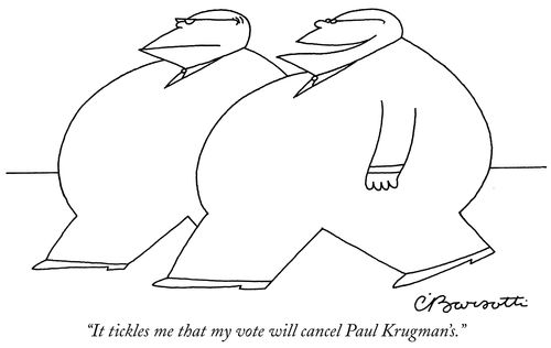 "It tickles me that my vote will cancel Paul Krugman's."