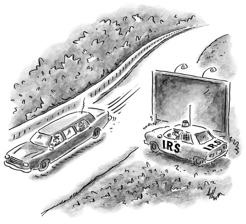 An I.R.S. car stakes out a limo