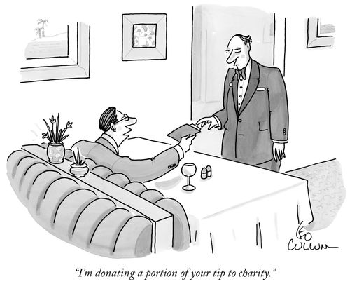 "I'm donating a portion of your tip to charity."