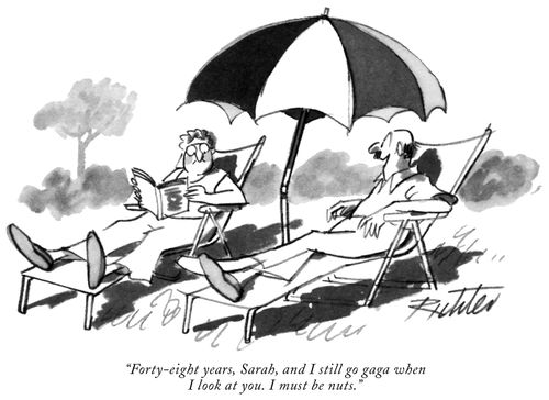 "Forty-eight years, Sarah, and I still go gaga when I look at you. I must be nuts."