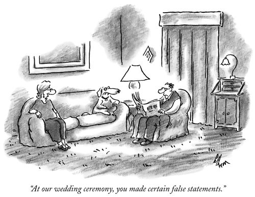 "At our wedding ceremony, you made certain false statements."
