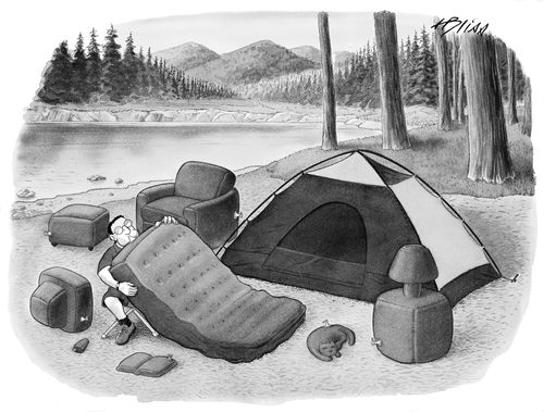 Blowing up the camping mattress.