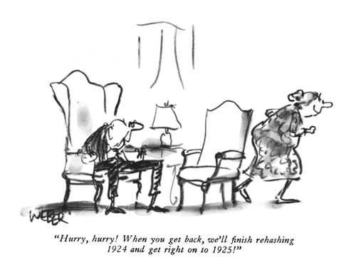 "Hurry, hurry! When you get back, we'll finish rehashing 1924 and get right on to 1925!"