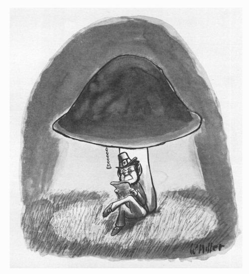 Leprechaun reading under a mushroom lamp